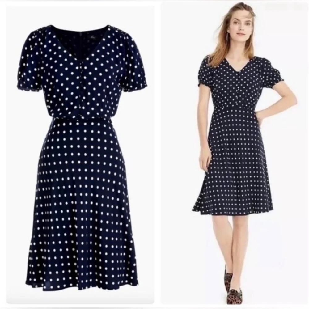 J. Crew Navy Polka Dot Dress Size 10